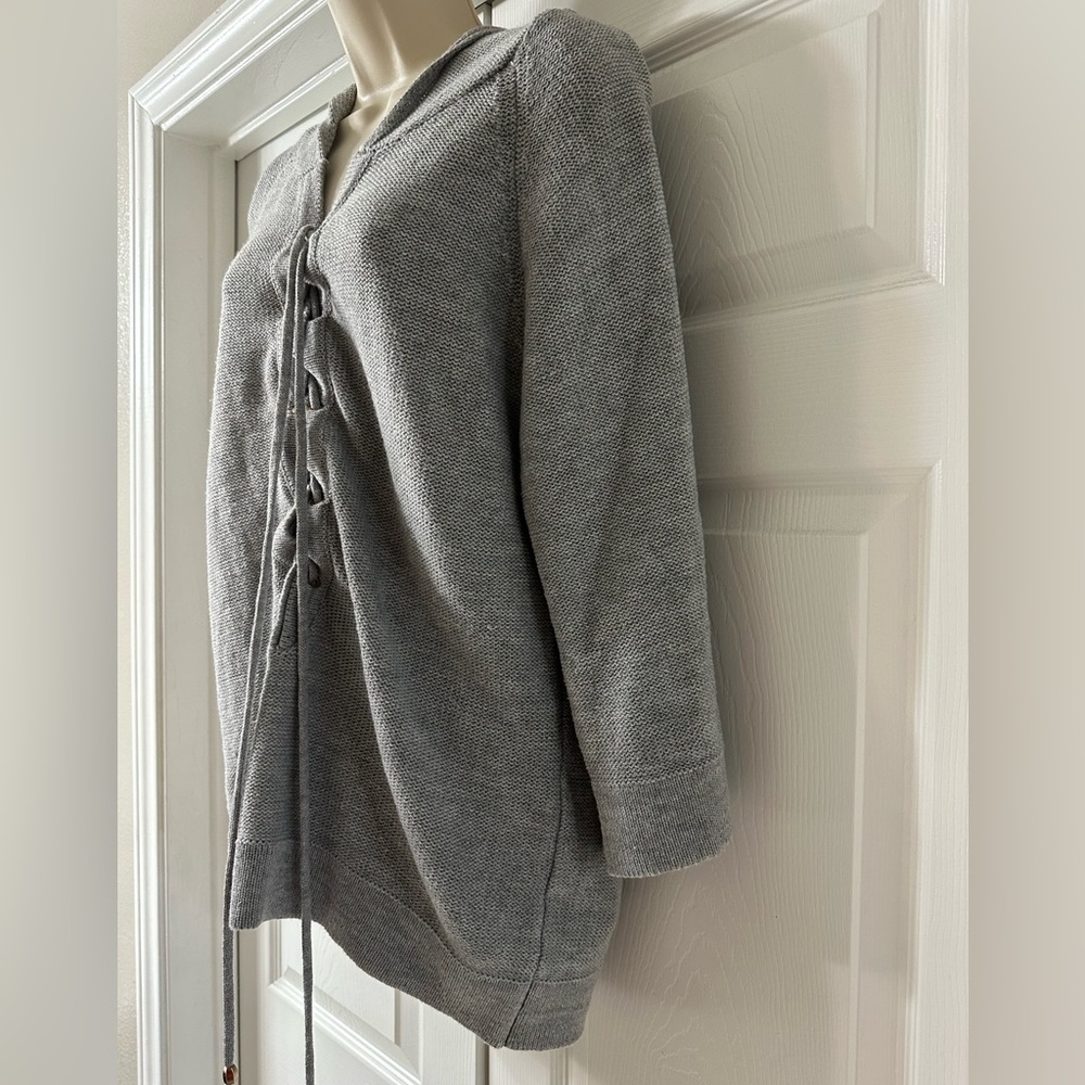 Elan Womens Lace Up Hoodie Sweater Size Medium Gray 3/4 Sleeves Oversized BOHO - Picture 10 of 11